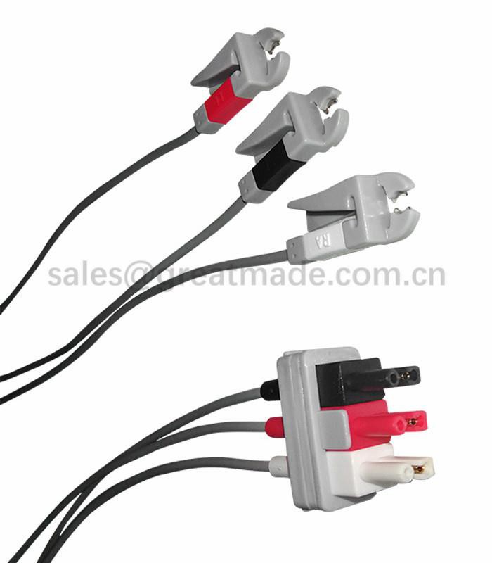 Set cavi di sicurezza ECG M1605A compatibile, a 3 derivazioni, AHA, 3 piedi, AA 2 pin / scatto