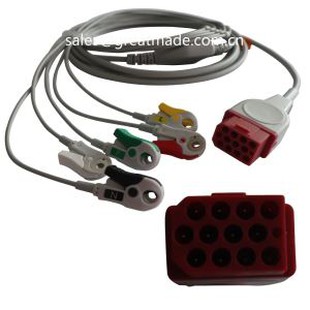 Cavo ECG Bionet BM3 BM5 monopezzo compatibile con Leadwires, AHA, 5-Lead, Snap, Red 12pin
